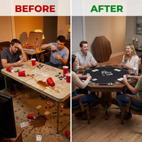 Wood Poker Table Convertible Gaming/Dining Table for 4-6 People with Removable Top, 6-Cup Holders — Before & After