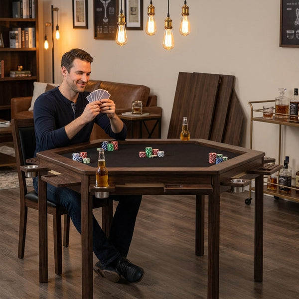 Convertible Poker Table Designed for Game Night Excellence, Removable Dining Top, 6 Cup Holders, 4-6 Players